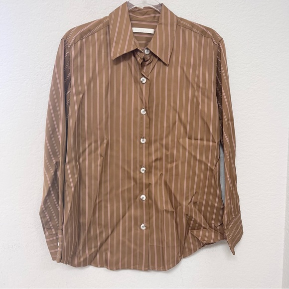 WYETH Newport Button Up Shirt Brown Pink Striped Size XS - Picture 2 of 5